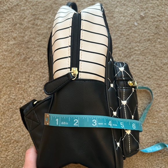 Betsey Johnson Black and White Quilted Backpack With Heart and Stripe Details - Picture 10 of 11